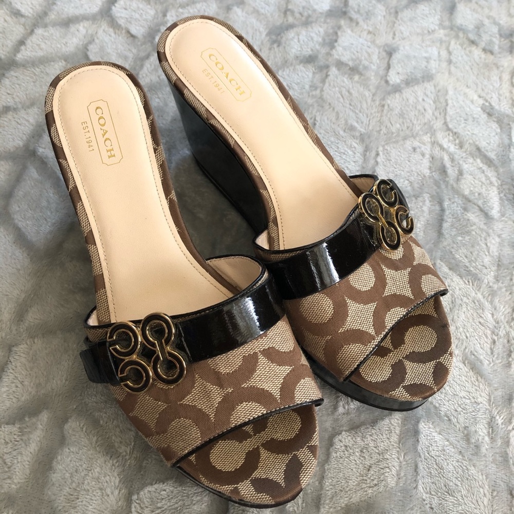 Coach signature canvas and patent leather wedges